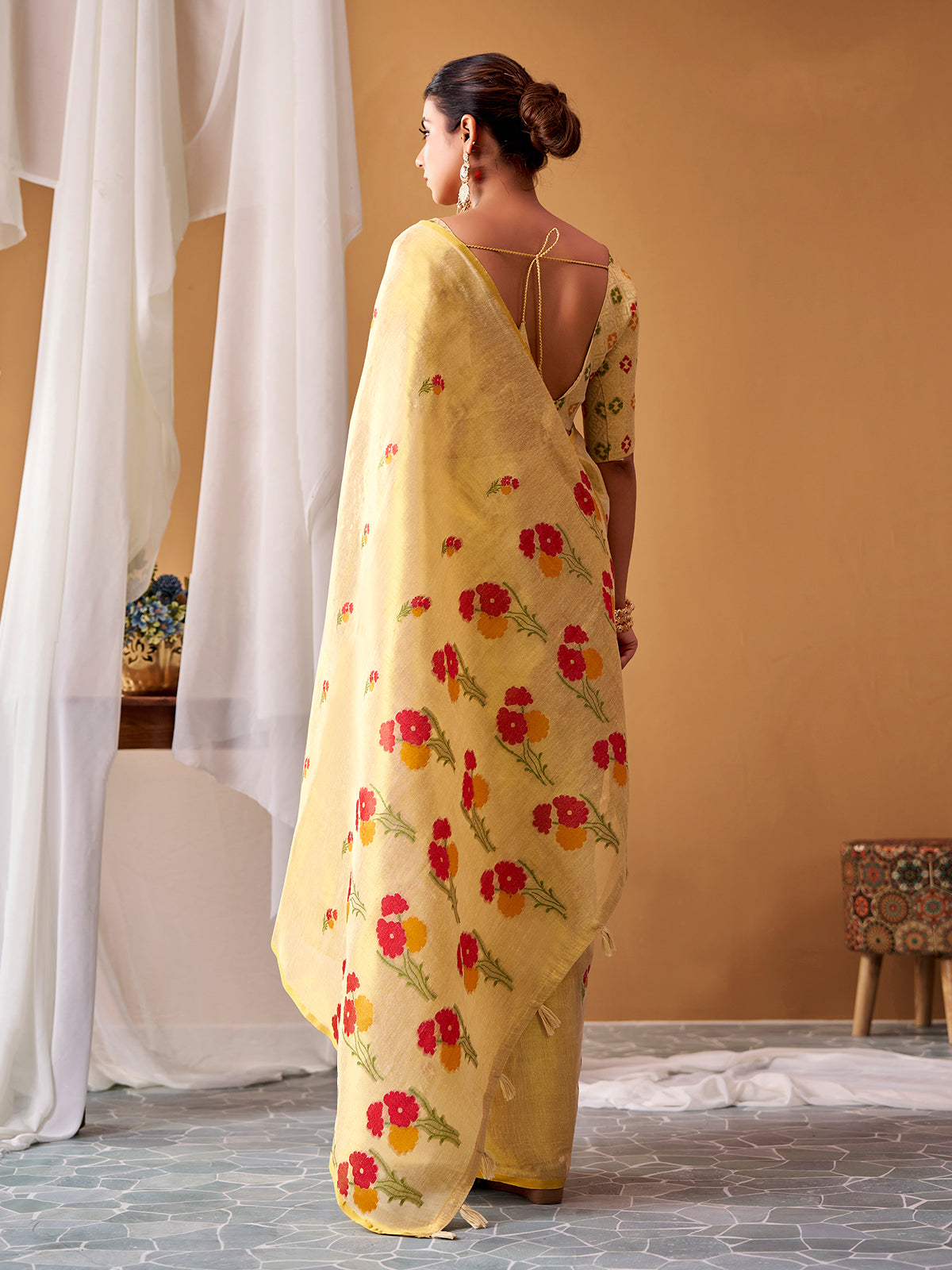 Mehendi light green floral tissue silk saree