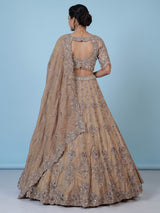 Beige silk lehenga choli with shimmering diamond stone embellishments