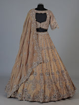 Beige silk lehenga choli with shimmering diamond stone embellishments