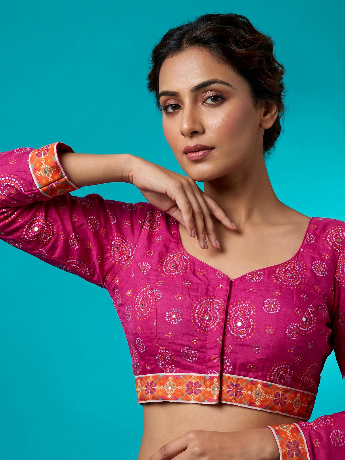 Rani pink silk unstitched lehenga choli with patola artistry
