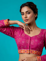 Rani pink silk unstitched lehenga choli with patola artistry