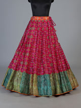 Rani pink silk unstitched lehenga choli with patola artistry