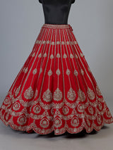 Red raw silk unstitched bridal lehenga choli with double dupattas