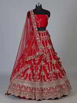 Maroon raw silk unstitched bridal lehenga choli with heavy embellishments