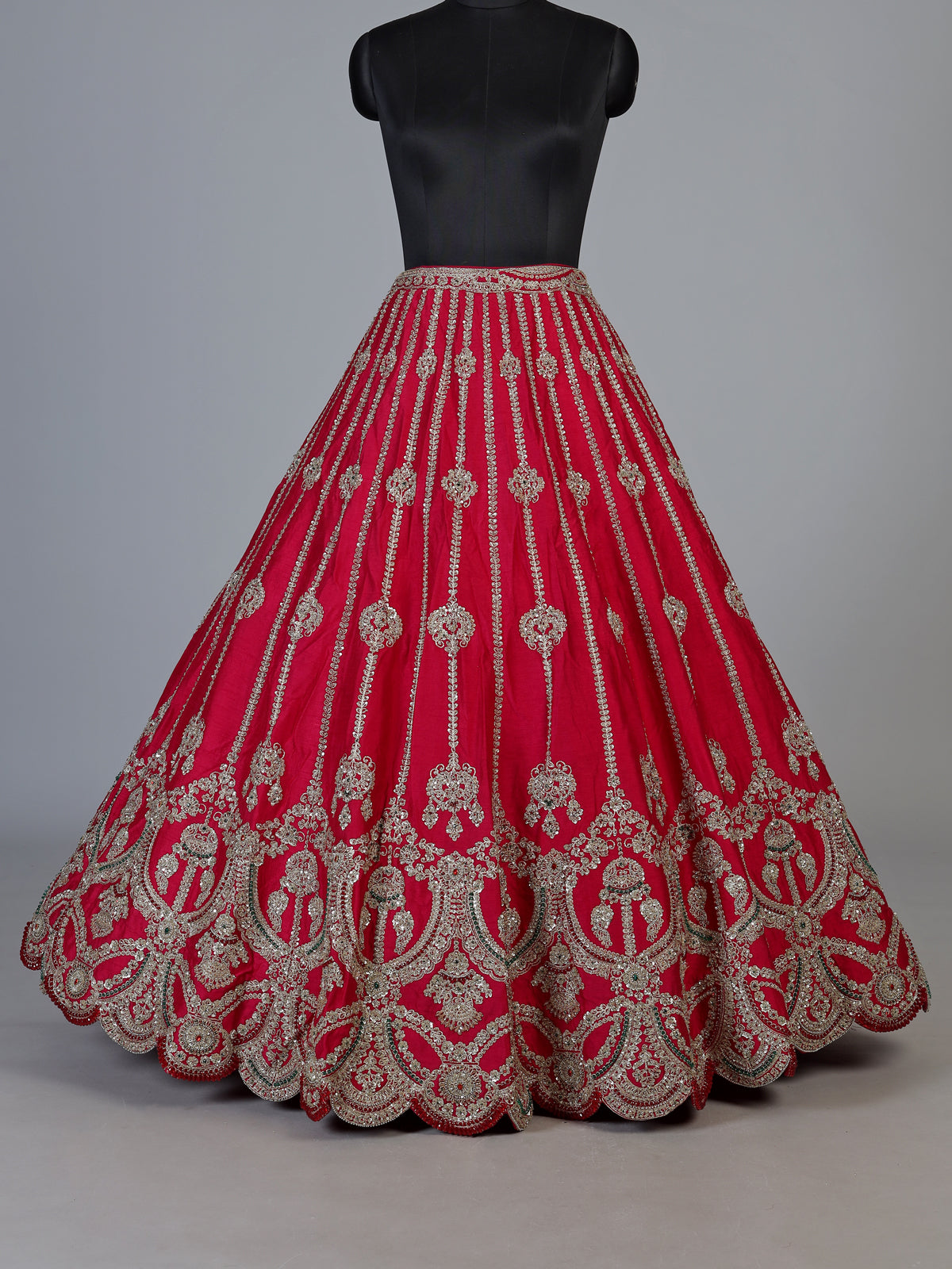 Rani pink silk unstitched bridal lehenga choli with double dupattas