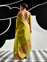 Green premium floral tissue silk saree
