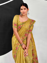 Green elegant tissue silk zari saree