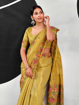 Green elegant tissue silk zari saree
