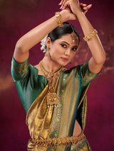 Designer rama green banarasi saree for women