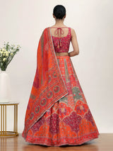 Orange art silk lehenga choli with elephant motif embellishments