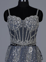 Stone grey net lehenga choli with zardosi stone embellishments