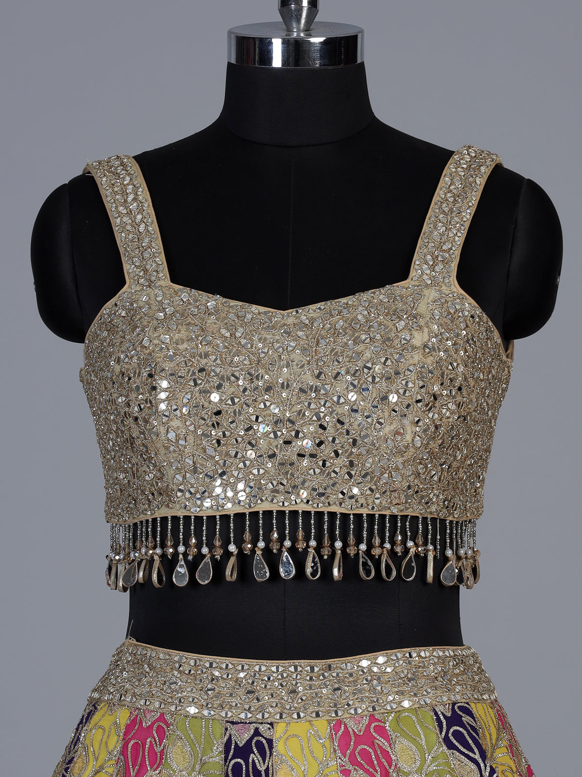 Multicolour silk lehenga choli with vibrant gota aabla craftsmanship