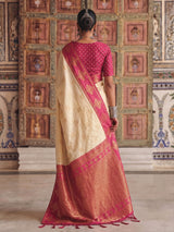 Elegant cream festive silk saree women