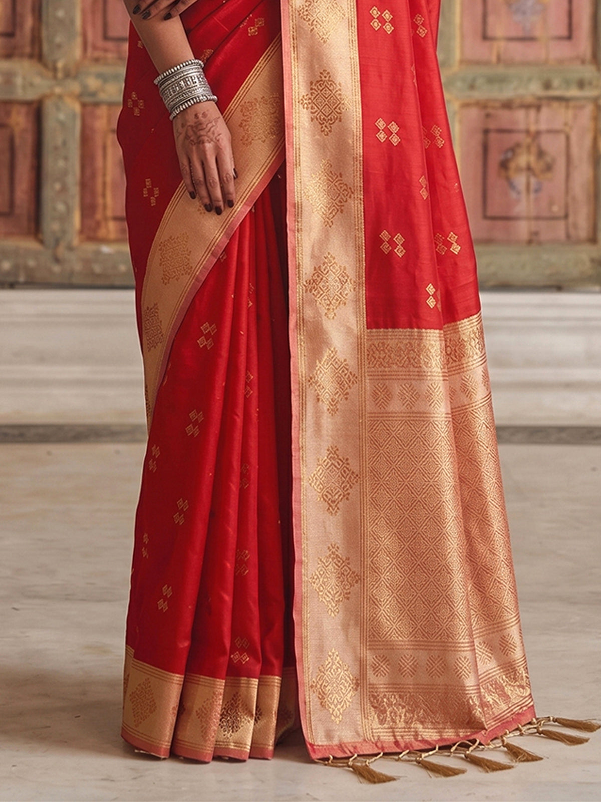 Heritage red woven silk saree for women