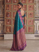Majestic blue festive silk saree for women