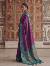 Regal purple soft silk saree with zari detailing
