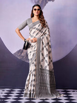 Elegant off white printed saree for women