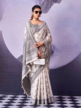 Classic off white ethnic cotton saree women