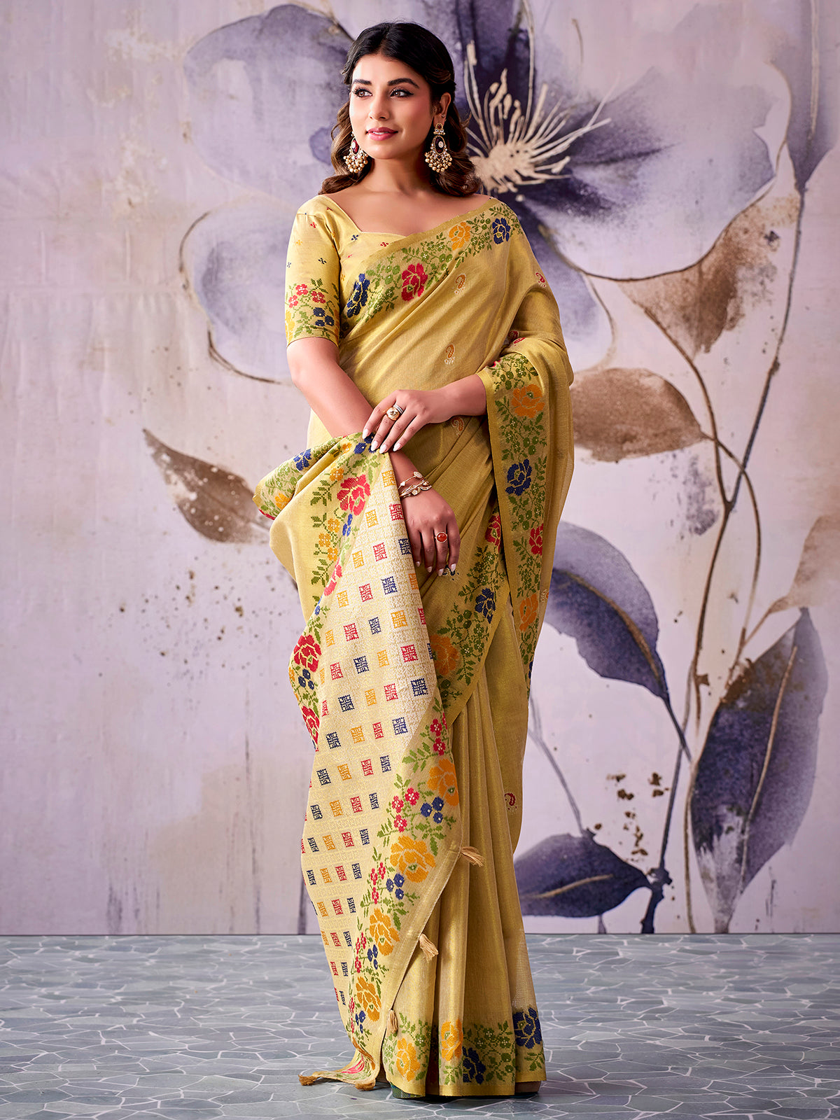 Opulent olive festive tissue silk saree