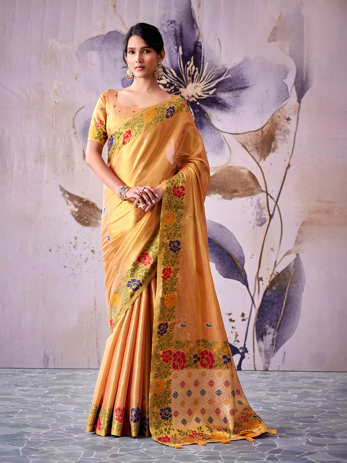 Premium light yellow tissue silk saree
