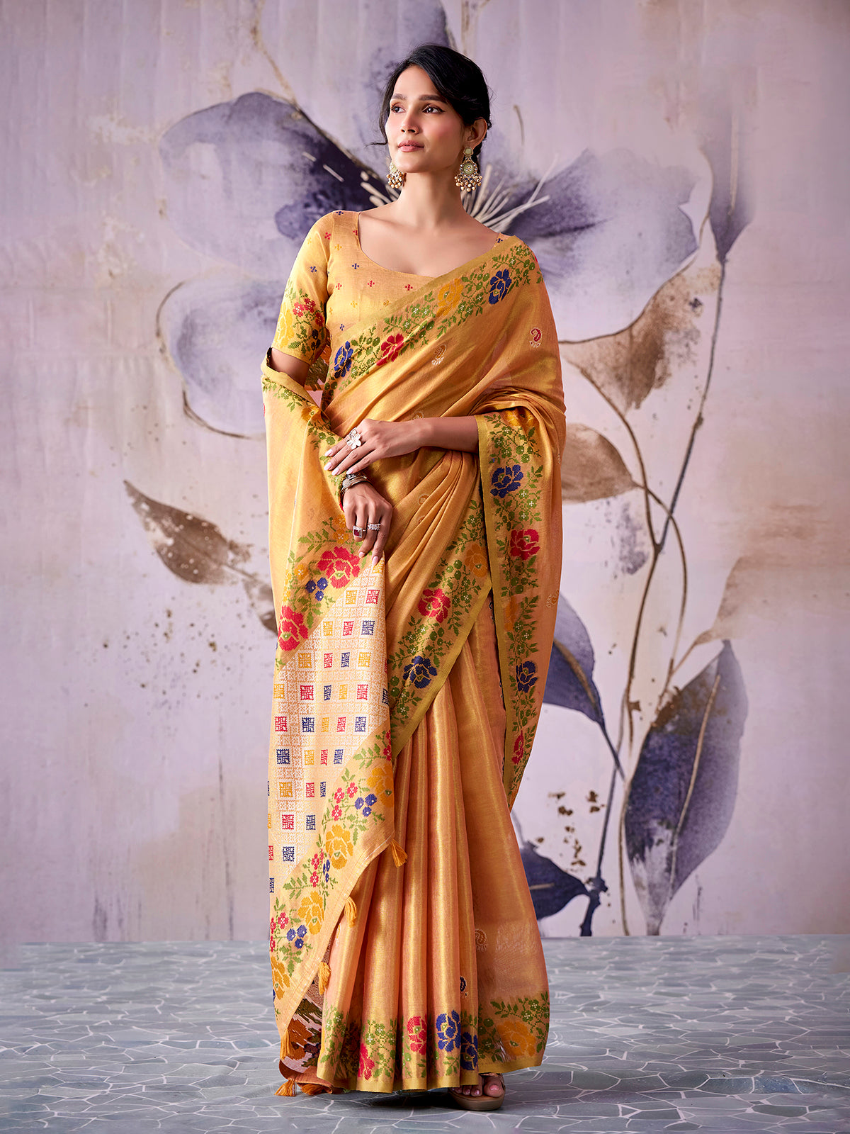 Premium light yellow tissue silk saree
