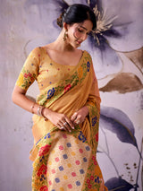 Premium light yellow tissue silk saree