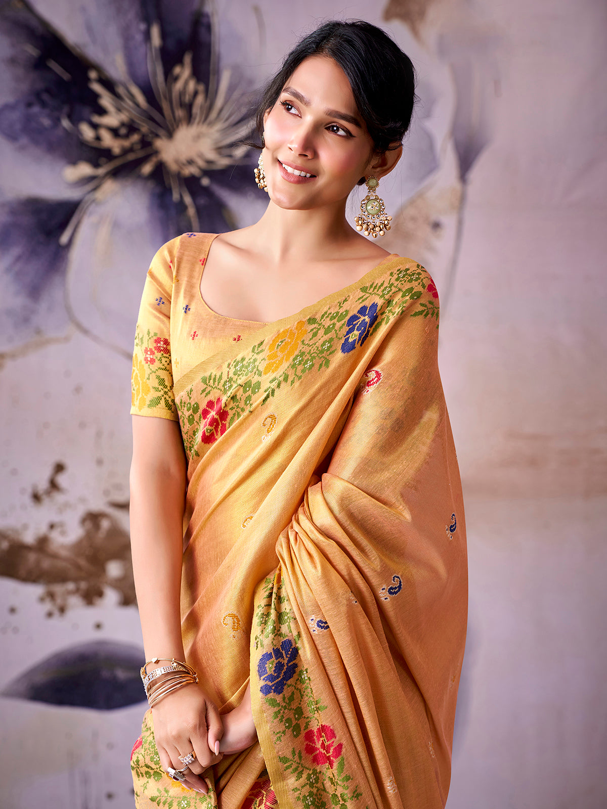 Premium light yellow tissue silk saree