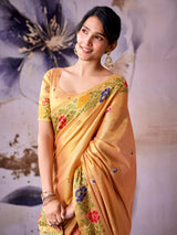 Premium light yellow tissue silk saree