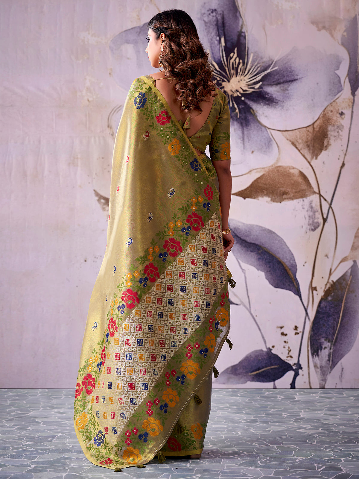 Royal green designer tissue silk saree women