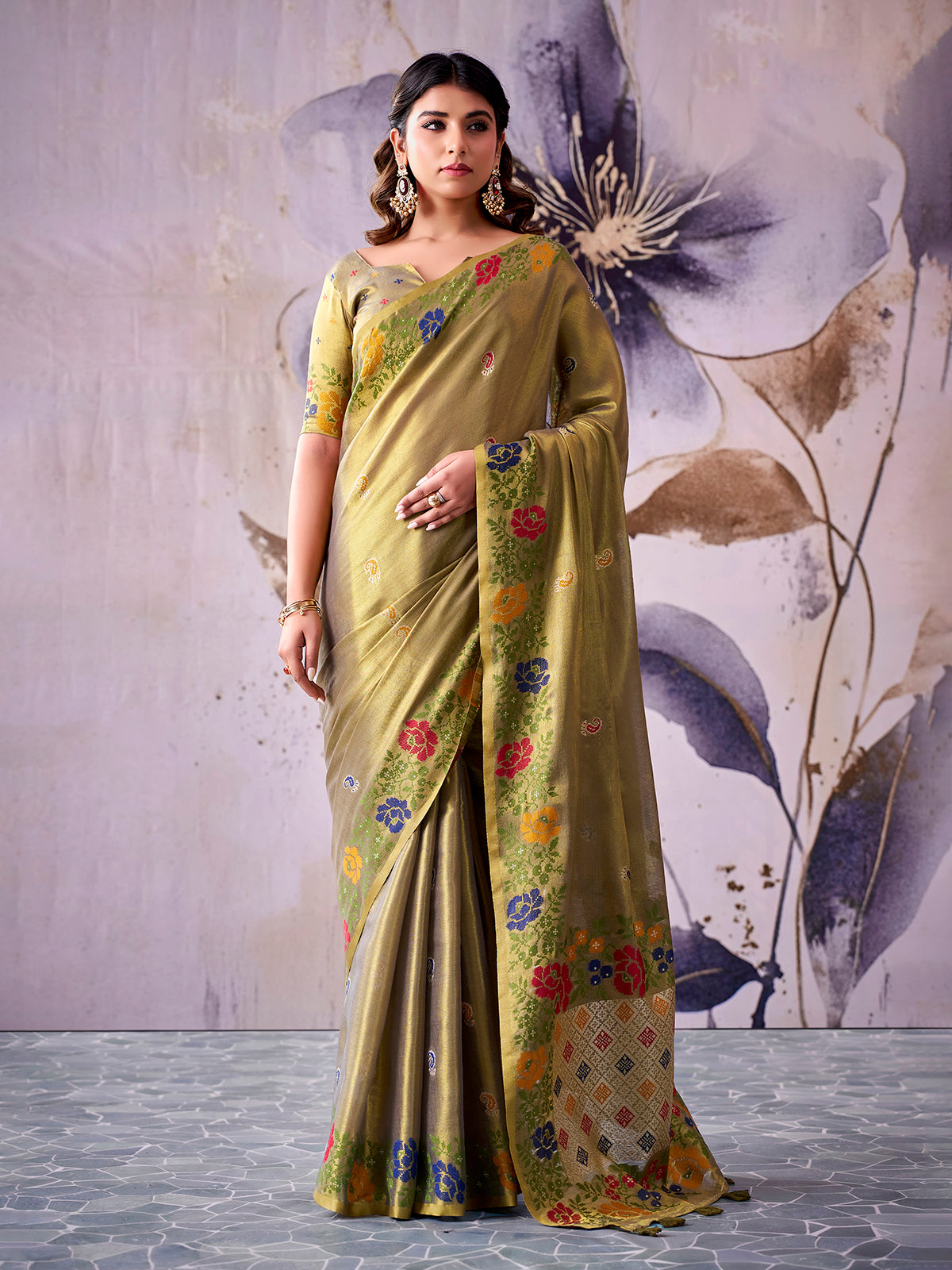 Royal green designer tissue silk saree women