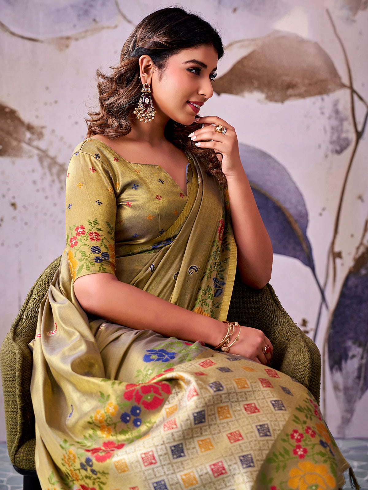 Royal green designer tissue silk saree women
