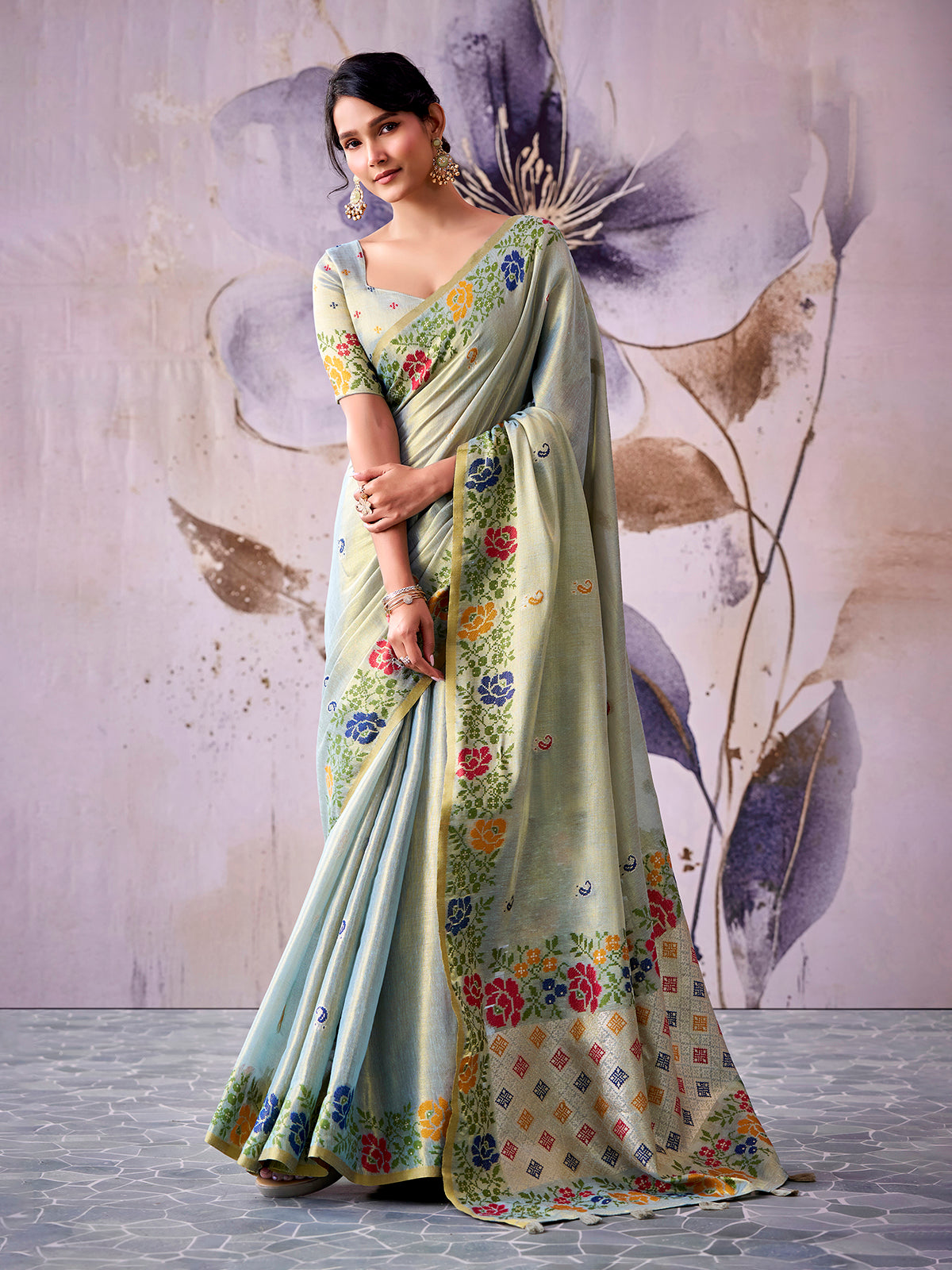 Regal powder blue tissue silk saree women