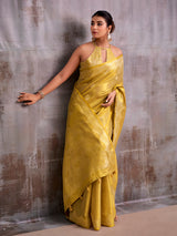 Yellow radiant designer tissue silk saree women