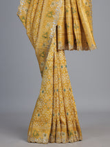 Mustard yellow soft silk saree with vibrant patola printed elegance