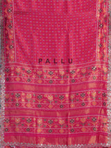 Rani pink soft silk saree with vibrant ikat printed elegance