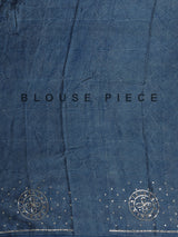 Stone blue crepe silk saree with exquisite printed elegance