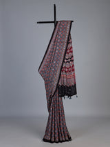 Blue and black crepe silk saree with artistic printed detailing