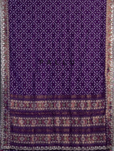 Purple soft silk saree with shimmering ikat printed embellishments