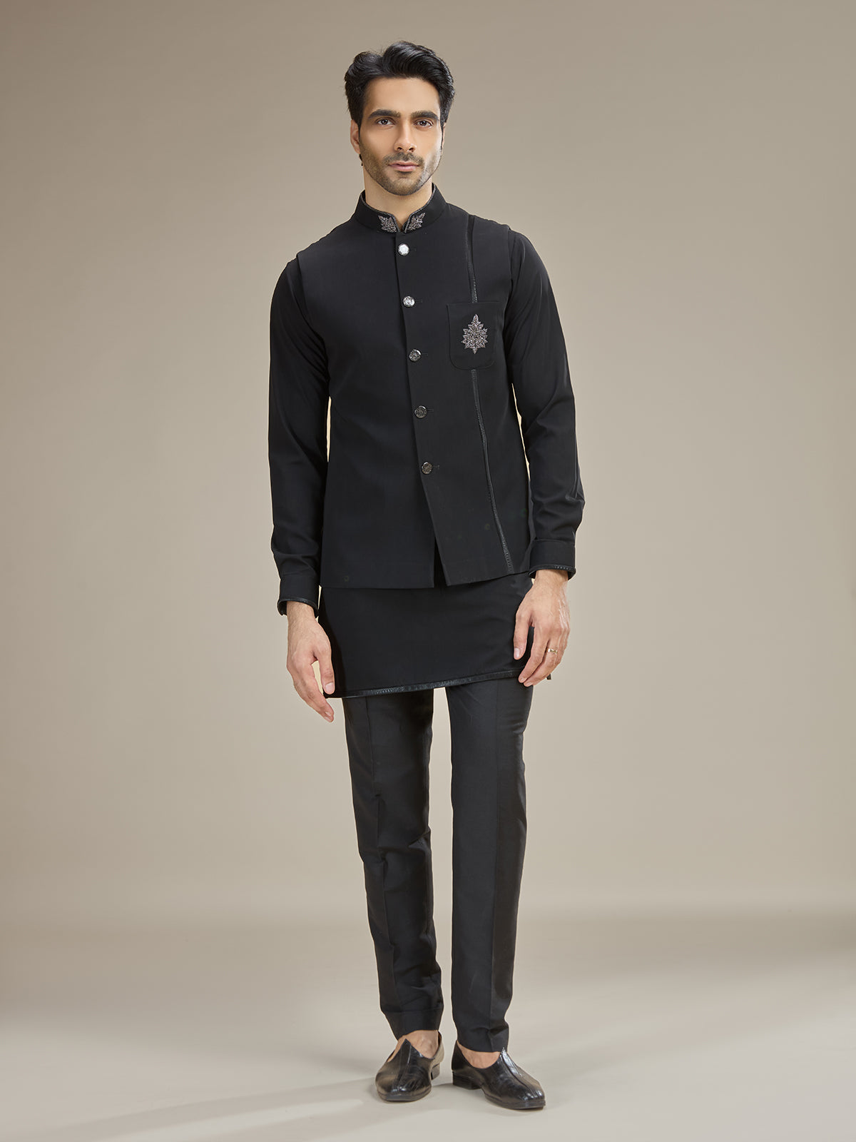 Royal black polyester waiscoat set