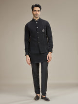 Royal black polyester waiscoat set