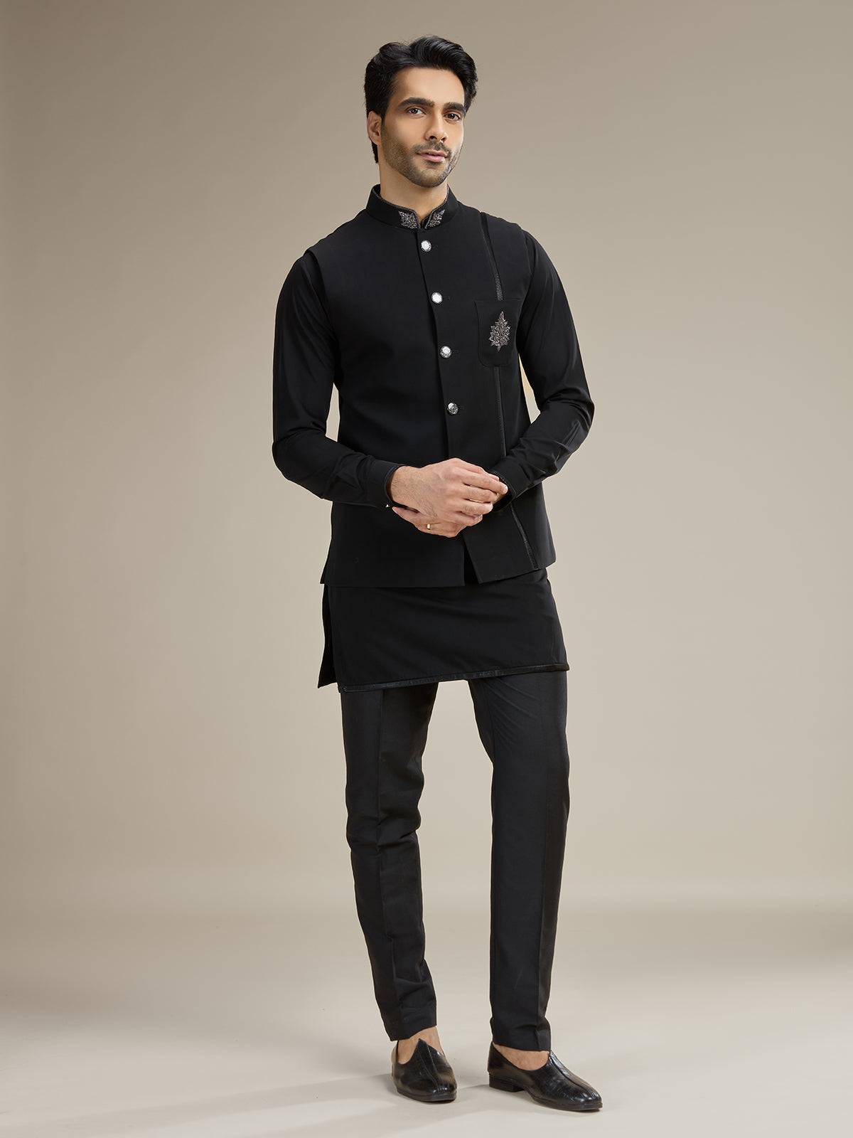 Royal black polyester waiscoat set