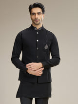 Royal black polyester waiscoat set