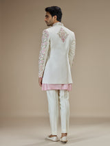 White and pink silk indowestern for men