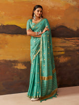 Mint blue woven modal cotton festive saree