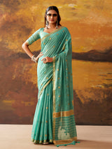 Mint blue woven modal cotton festive saree
