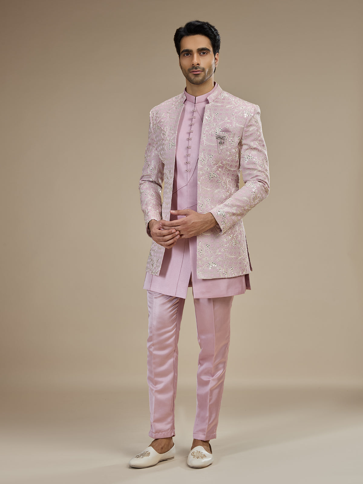 Pink men floral bandhgala indo western
