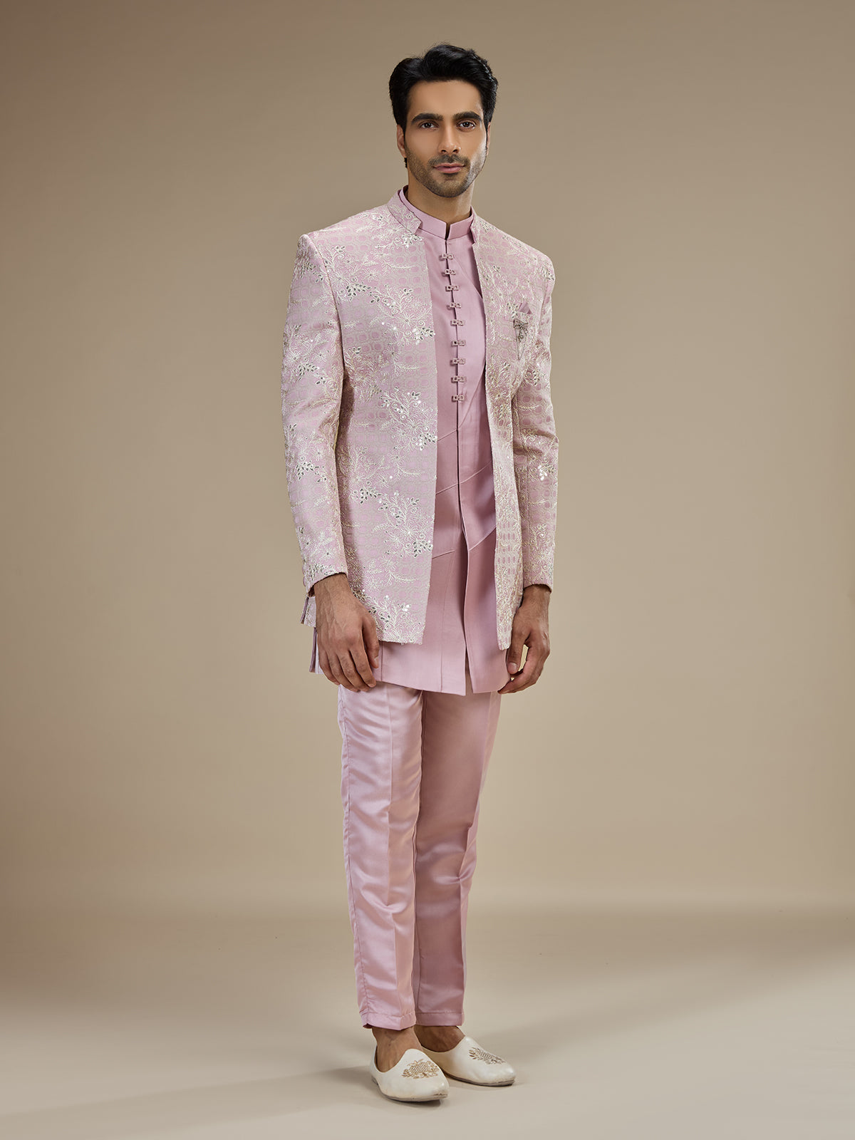 Pink men floral bandhgala indo western
