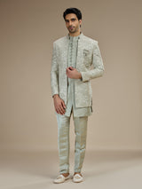 Sage green men floral bandhgala indo western