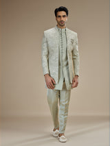 Sage green men floral bandhgala indo western