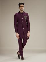 Wine men asymmetric couture indo western
